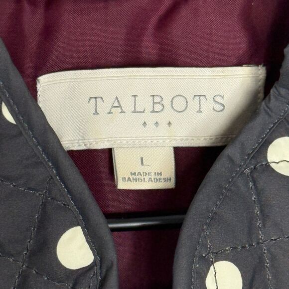 Talbots Womens Puffer Vest Large Grey Cream Polka Dots Full Zip Cabincore - Picture 3 of 8